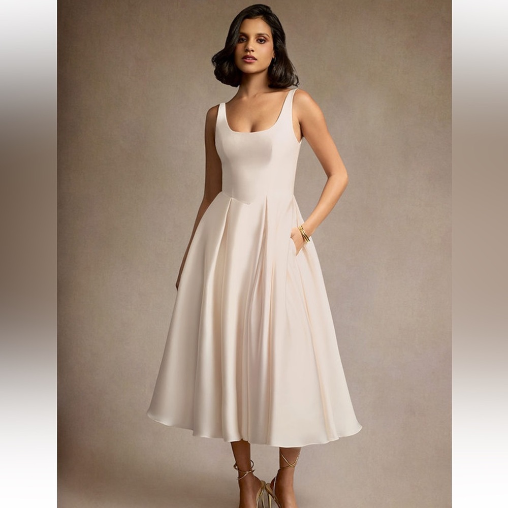 Azazie Cream Midi Dress